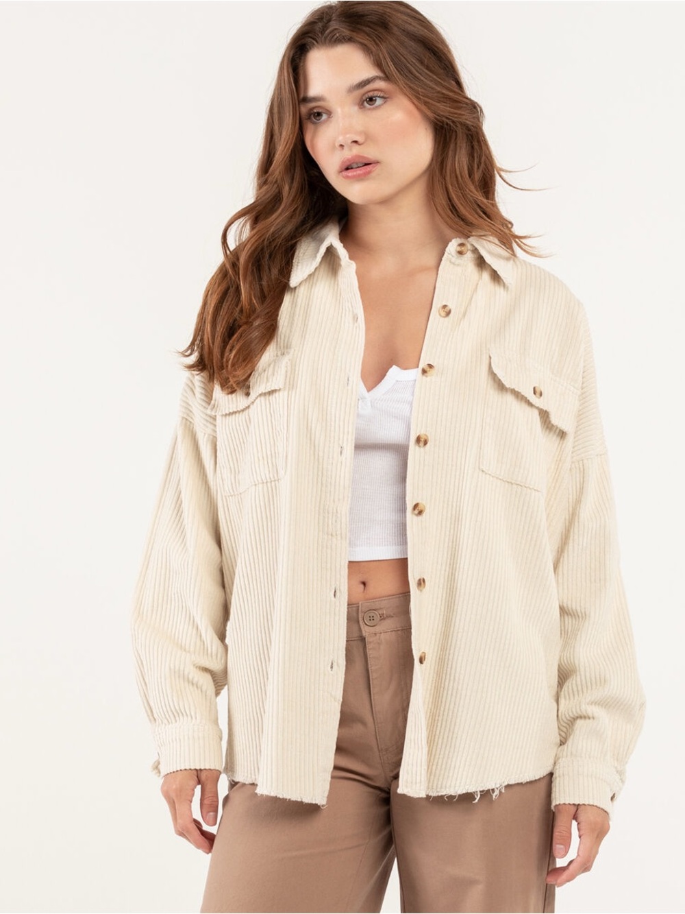 RSQ Women’s Raw Edge Corduroy Shacket/Like New Medium PTP 28/L 29